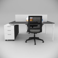 Akr Ofis  Corner İkili 140cm Alt Etajerli Çalışma Masası Workstation Antrasit