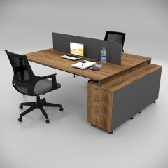 Akr Ofis  Corner İkili 140cm Alt Etajerli Çalışma Masası Workstation Ceviz