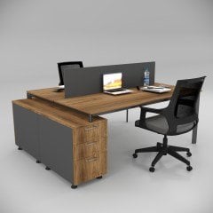 Akr Ofis  Corner İkili 140cm Alt Etajerli Çalışma Masası Workstation Ceviz