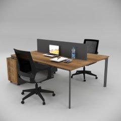 Akr Ofis  Corner İkili 140cm Alt Etajerli Çalışma Masası Workstation Ceviz