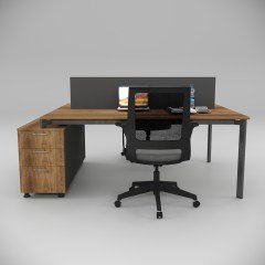 Akr Ofis  Corner İkili 140cm Alt Etajerli Çalışma Masası Workstation Ceviz
