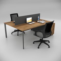 Akr Ofis  Corner İkili 140cm Alt Etajerli Çalışma Masası Workstation Ceviz