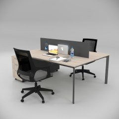 Akr Ofis  Corner İkili 140cm Alt Etajerli Çalışma Masası Workstation Meşe