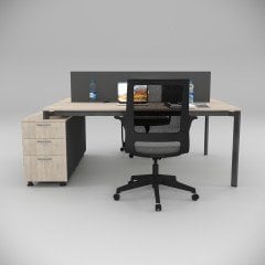 Akr Ofis  Corner İkili 140cm Alt Etajerli Çalışma Masası Workstation Meşe