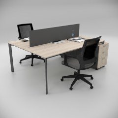 Akr Ofis  Corner İkili 140cm Alt Etajerli Çalışma Masası Workstation Meşe