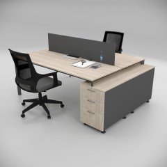 Akr Ofis  Corner İkili 140cm Alt Etajerli Çalışma Masası Workstation Meşe