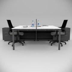 Akr Ofis  Corner İkili 320 Cm Alt Etajerli Çalışma Masası Workstation Beyaz