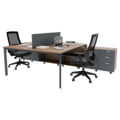 Akr Ofis  Corner İkili 320 Cm Alt Etajerli Çalışma Masası Workstation