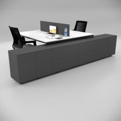 Akr Ofis  Corner İkili 320 Cm Alt Etajerli Çalışma Masası Workstation Beyaz