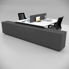 Akr Ofis  Corner İkili 320 Cm Alt Etajerli Çalışma Masası Workstation Beyaz