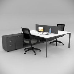Akr Ofis  Corner İkili 320 Cm Alt Etajerli Çalışma Masası Workstation Beyaz