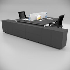 Akr Ofis  Corner İkili 320 Cm Alt Etajerli Çalışma Masası Workstation Antrasit