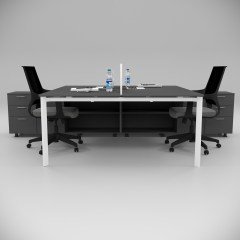 Akr Ofis  Corner İkili 320 Cm Alt Etajerli Çalışma Masası Workstation Antrasit