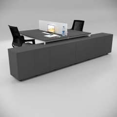 Akr Ofis  Corner İkili 320 Cm Alt Etajerli Çalışma Masası Workstation Antrasit