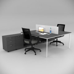Akr Ofis  Corner İkili 320 Cm Alt Etajerli Çalışma Masası Workstation Antrasit