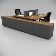 Akr Ofis  Corner İkili 320 Cm Alt Etajerli Çalışma Masası Workstation Ceviz