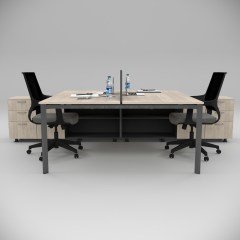 Akr Ofis  Corner İkili 320 Cm Alt Etajerli Çalışma Masası Workstation Meşe