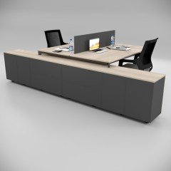 Akr Ofis  Corner İkili 320 Cm Alt Etajerli Çalışma Masası Workstation Meşe