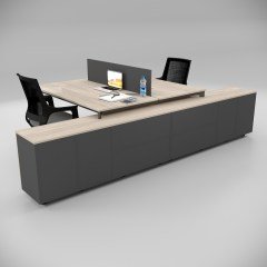 Akr Ofis  Corner İkili 320 Cm Alt Etajerli Çalışma Masası Workstation Meşe