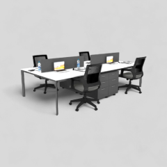 Akr Ofis  Corner Dörtlü Workstation Etajerli