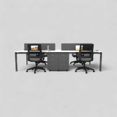 Akr Ofis  Corner Dörtlü Workstation Etajerli