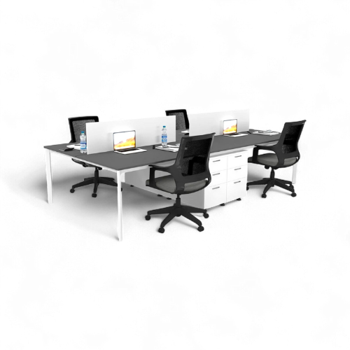 Akr Ofis  Corner Dörtlü Workstation Etajerli