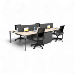 Akr Ofis  Corner Dörtlü Workstation Etajerli
