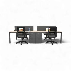 Akr Ofis  Corner Dörtlü Workstation Etajerli