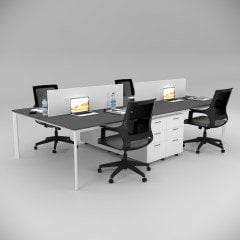 Akr Ofis  Corner Dörtlü Workstation Etajerli Antrasit