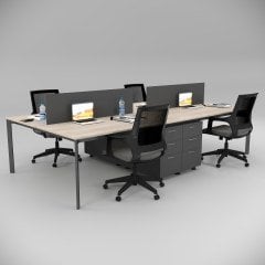 Akr Ofis  Corner Dörtlü Workstation Etajerli Meşe