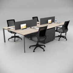 Akr Ofis  Corner Dörtlü Workstation Etajerli Meşe