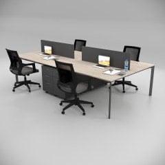 Akr Ofis  Corner Dörtlü Workstation Etajerli Meşe