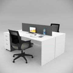 Akr Ofis  Eden İkili 140cm Alt Etajerli Çalışma Masası Workstation Beyaz