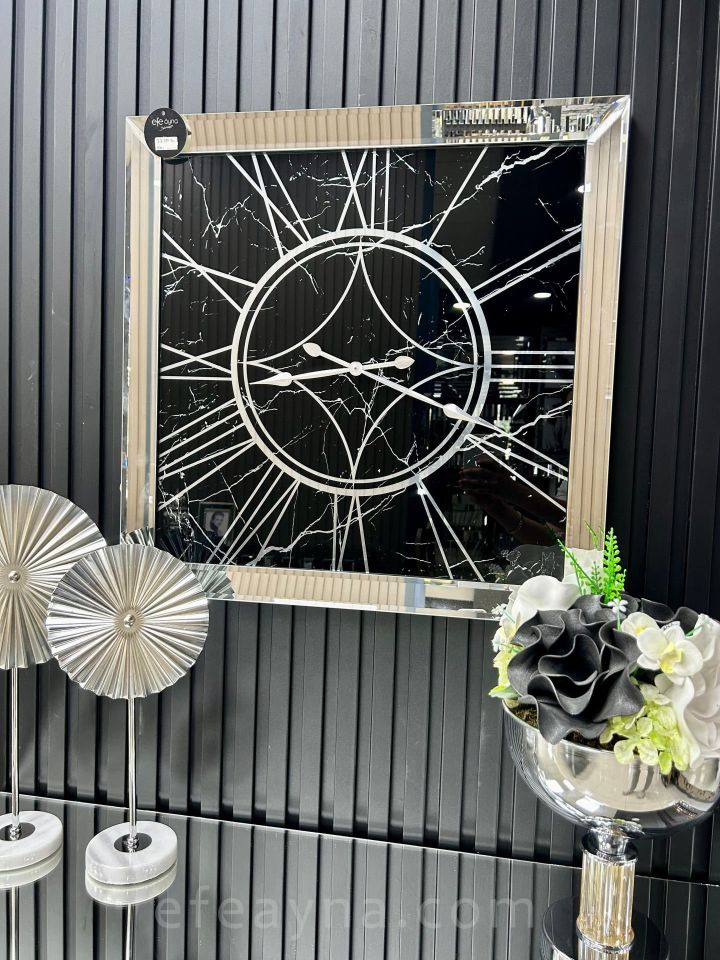 MERMER- SİYAH AYNA DUVAR SAATİ 70x70CM