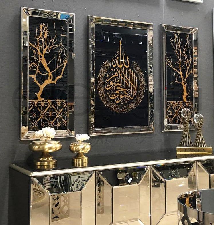 AYET-EL KÜRSİ 3'LÜ BRONZ AYNA TABLO SETİ