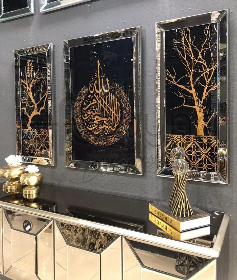 AYET-EL KÜRSİ 3'LÜ BRONZ AYNA TABLO SETİ