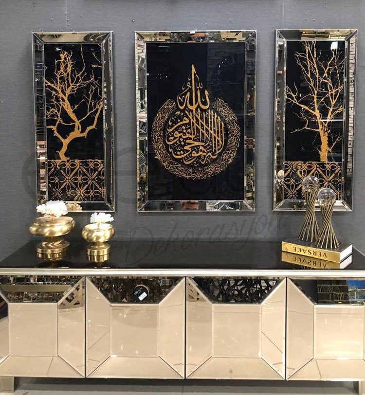 AYET-EL KÜRSİ 3'LÜ BRONZ AYNA TABLO SETİ