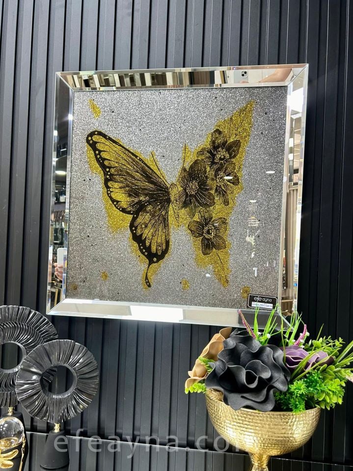 KELEBEK- GÜMÜŞ AYNA TABLO 70x70CM