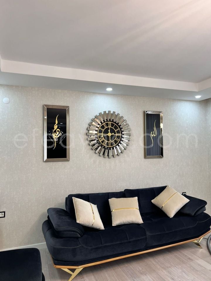 PİYANO X-3LÜ BRONZ AYNA DUVAR SAATİ VE TABLO SETİ