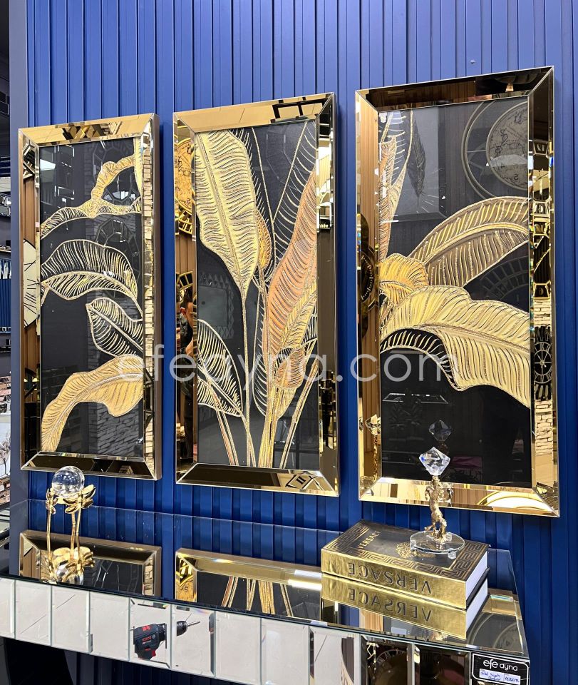 STARLİÇE - 3'LÜ GOLD AYNA TABLO SETİ