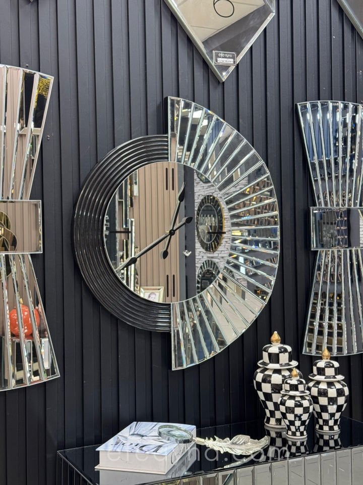 YELPAZE DUVAR SAATİ & PAPYON MODEL GÜMÜŞ AYNA 3'LÜ SET