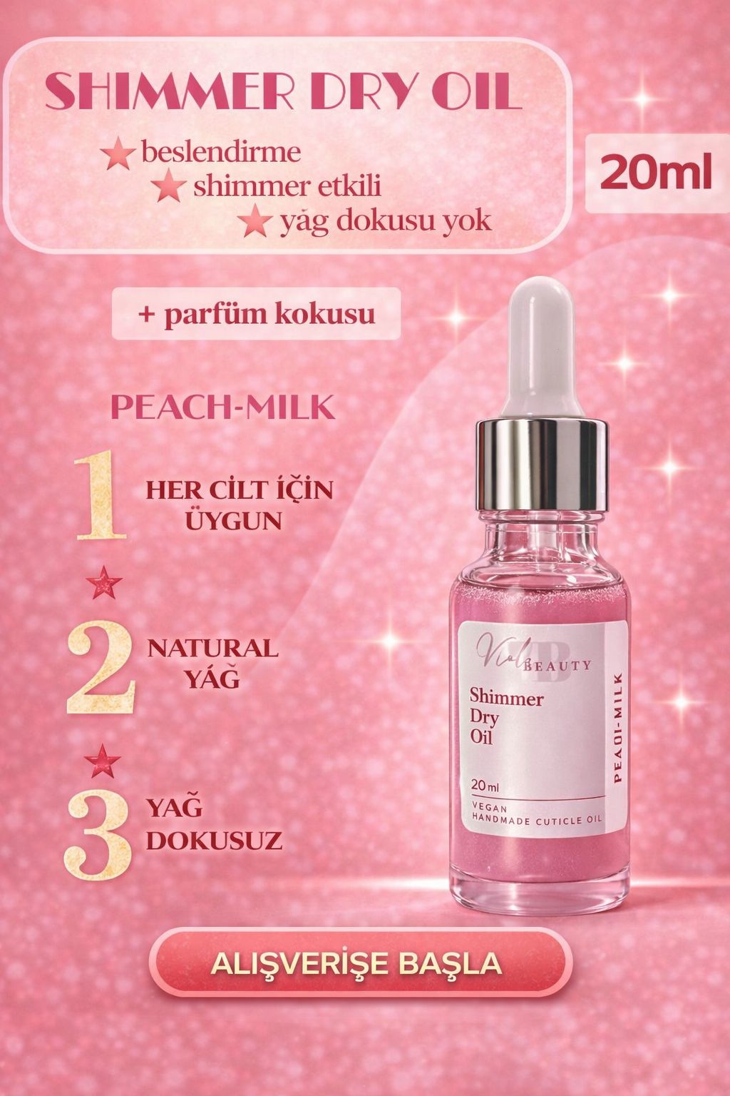 Viola Beauty Kuru Yağ #Peach Milk 20ML-Shimmer Dry Oil