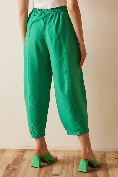 Beli Lastikli Viskon Şalvar Pantolon - Yeşil
