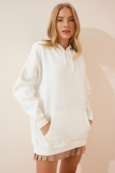 Kapüşonlu Basic Sweatshirt - Beyaz