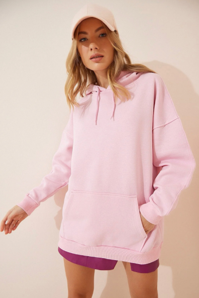 Kapüşonlu Basic Sweatshirt - Pembe