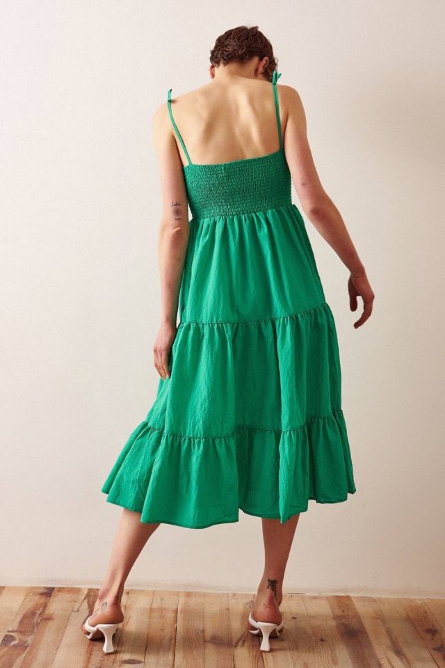 Askılı Düğmeli Elbise - Yeşil