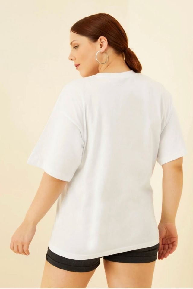 Baskılı Oversize Tshirt - Beyaz