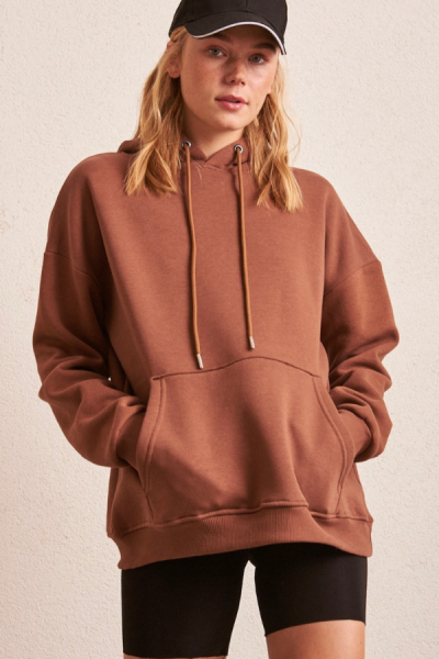 İçi Şardonlu Sweatshirt - Kahverengi