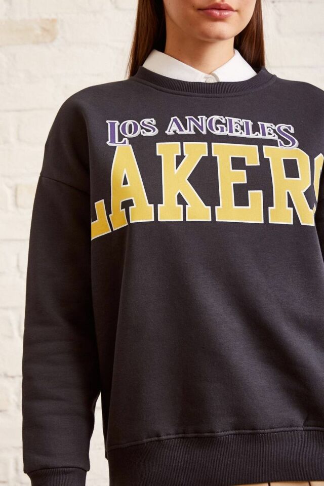 Baskılı Salaş Sweatshirt - Antrasit