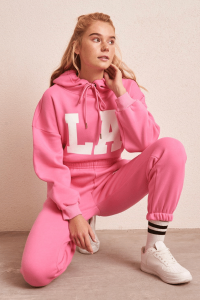 LA Baskılı Eşofman Takım - Pembe